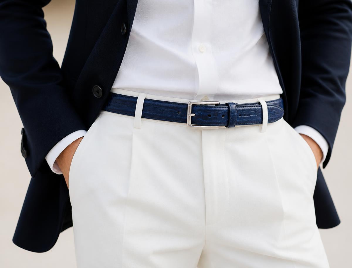 Stampa coccodrillo · Blu — Favignana · Argento